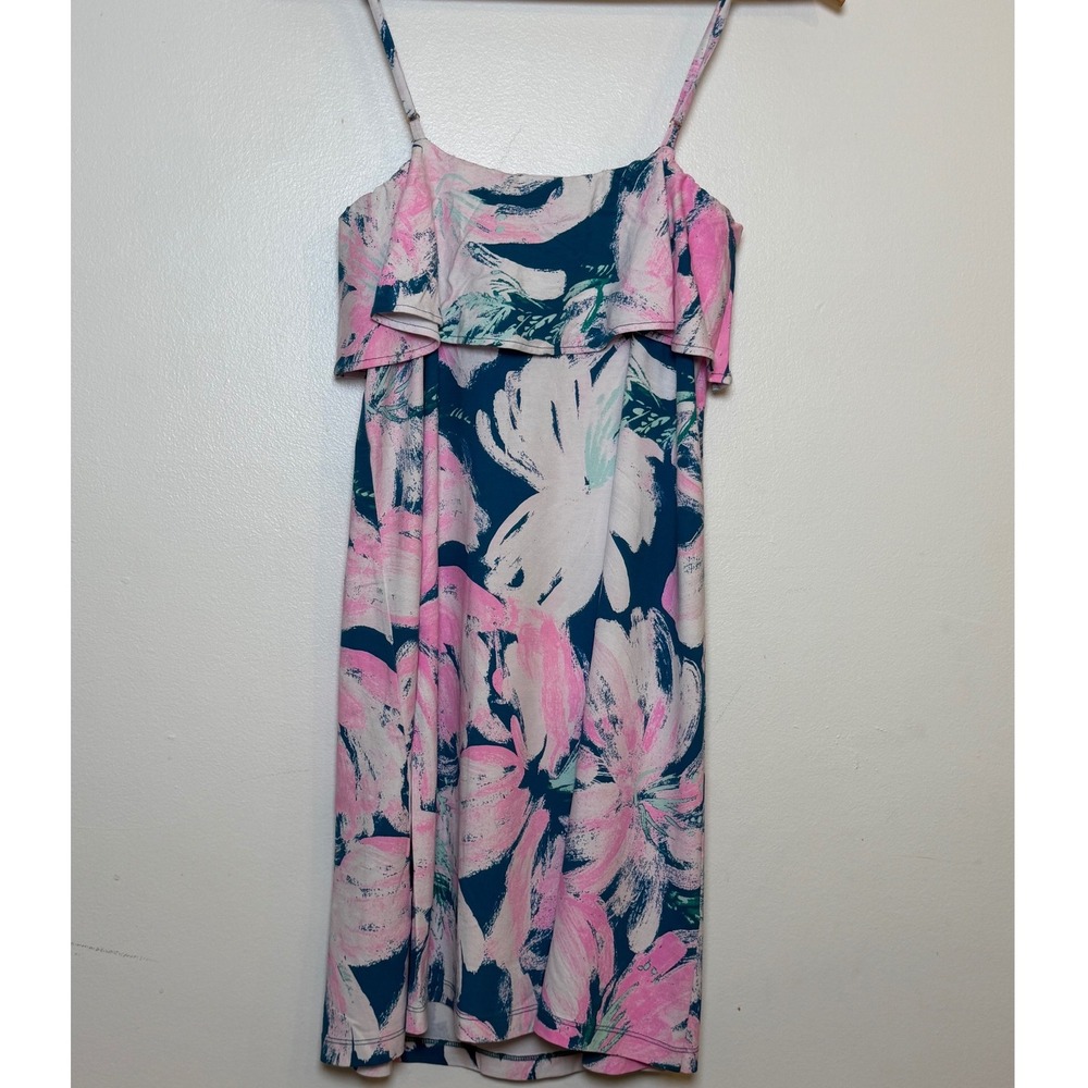 Lilly Pulitzer Annastasha Popover Shift Dress Floral Ruffle Pink Blue Size Small - Picture 3 of 7